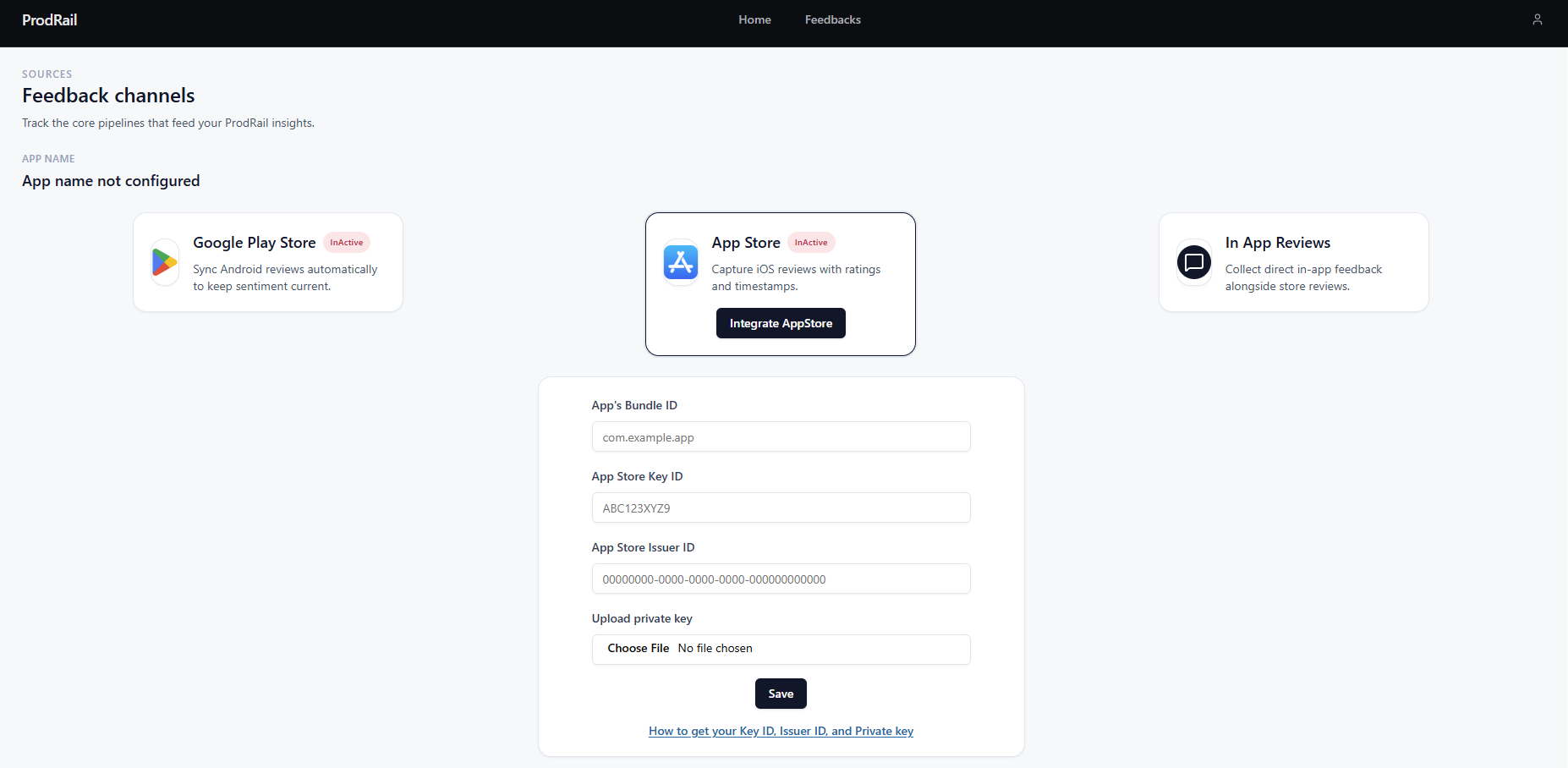 ProdRail Sources page App Store linking step